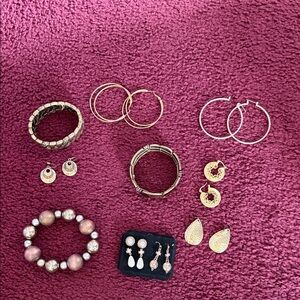 Gold  Mixed Hoop  Bracelet & Drop Earring Set - Women Jewelry